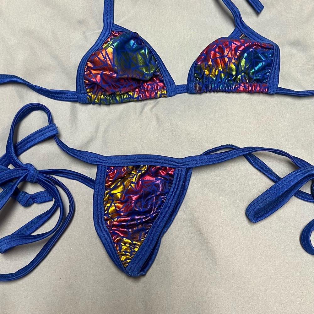 Colorful Bikini Set with Blue Straps
